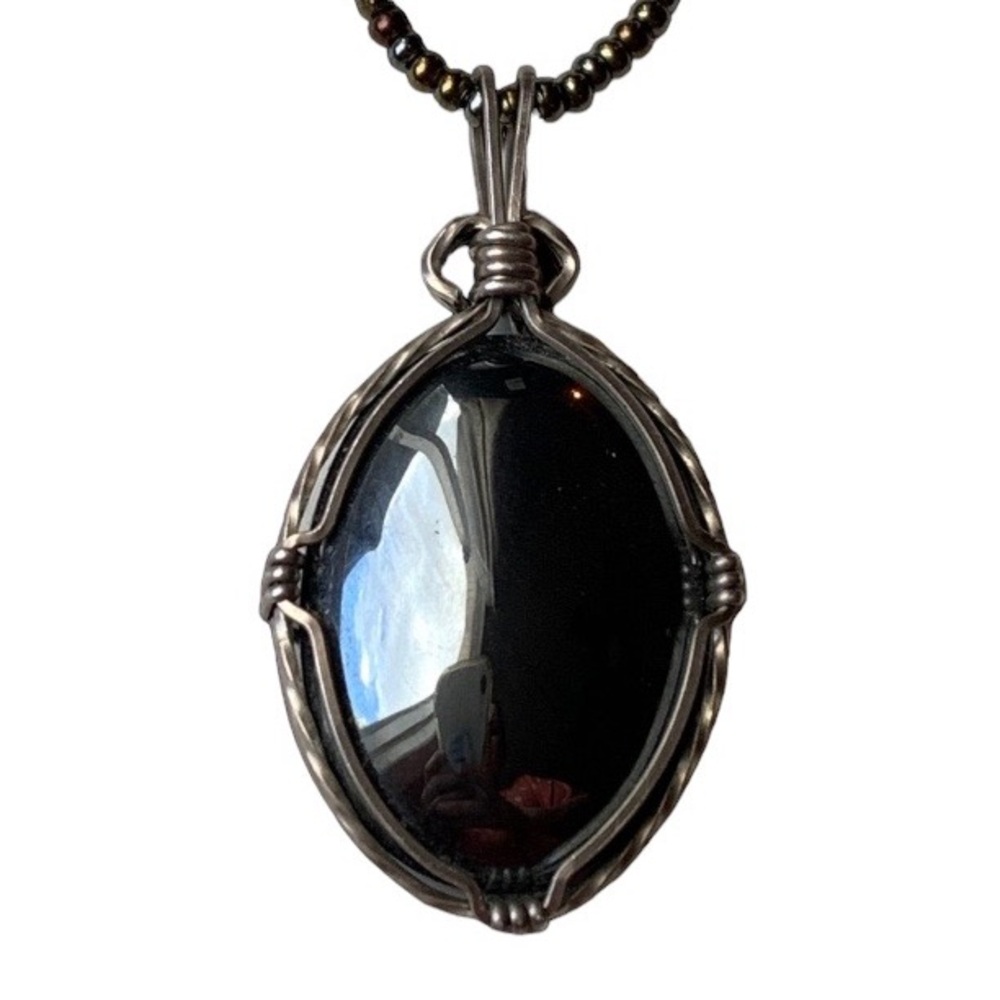 Stunning Hematite Sterling Silver Wrapped Pendant Necklace Women’s Jewelry